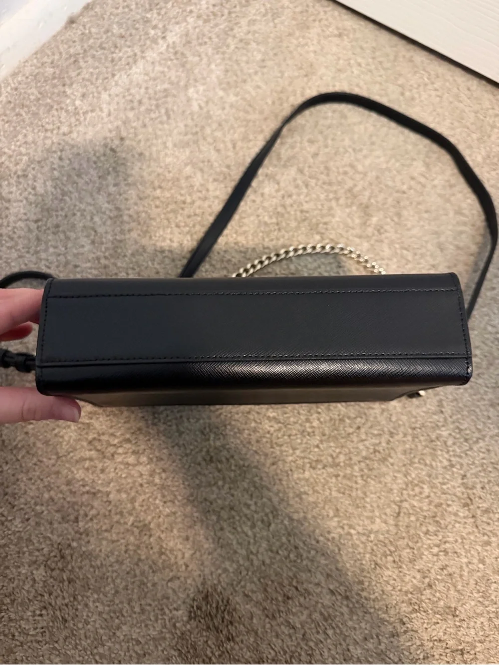 kate spade Black Leather Crossbody with Gold Chain